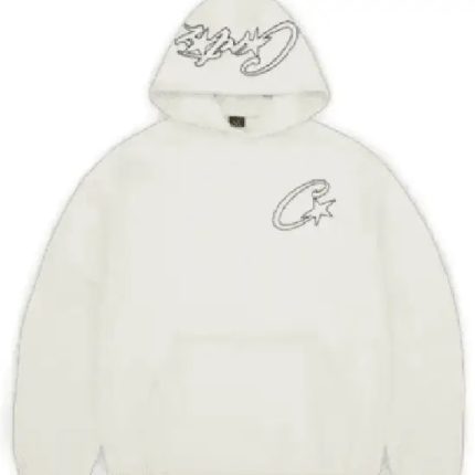 Corteiz – Kapuzenpullover aus Satin mit C-Stern-Applikation in Off-White